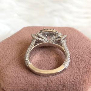 Cushion <b>Cut</b> Moissanite Solitaire Halo Three <b>Stone</b> Ring Side Round Trapezoid <b>Cut</b> Stones White Gold Double Claw Ring Gift Women - Product Image 6