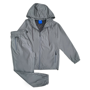 Solid Grey Full Zip Windbreaker Tracksuit Hooded <b>Jacket</b> Jogger Pants Men Athletic Sportswear Lightweight Outdoor Wholesale Set - Product Image 1