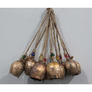 Superior Quality Handmade Rustic Iron Mongolian Style <b>Tin</b> Bells with Jute Hanging for Home Gardens Balcony Patio and Porch Decor - Product Image 4