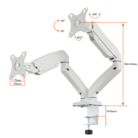 Support de bureau AUKI blanc à double bras pour moniteur, avec ressort à gaz, pour écrans jusqu'à 32 pouces, VESA, mouvement complet, capacité de charge 8 kg, inclinaison +90/-45