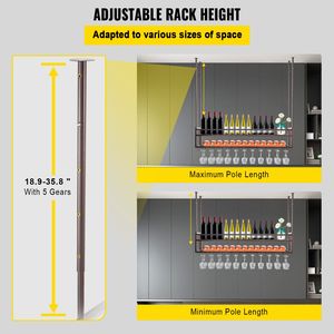 Portabicchieri da Vino Regolabile in Altezza da 18,9 a 35,8 Pollici, 46,9 x 11,8 Pollici, da Appendere al Soffitto dell'Armadio - Product Image 4