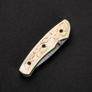 Handmade Multi-Functional Damascus Steel Drop Point Folding <b>Knife</b> 7.5 <b>Bone</b> <b>Handle</b> Leather Sheath 0.45mm Thick - Product Image 4