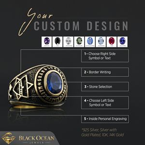 แหวนเมสัน BOJ รุ่น 022 แบบกำหนดเองได้ สำหรับทั้งชายและหญิง แหวนตราประทับฟรีเมสันส่วนบุคคล แหวนตราประทับมาสเตอร์เมสันเท็กซัส สไตล์ฮิปฮอป สีเงิน ราคาประหยัด - Product Image 3