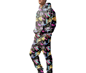 Ensemble de survêtement unisexe à imprimé géométrique, sweat-shirt à fermeture éclair à manches longues, poches latérales, streetwear, coupe classique, tenue décontractée sportive d'automne - Product Image 2