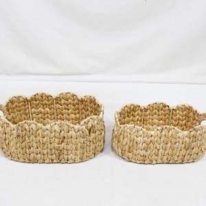 Panier de rangement ovale en jacinthe d'eau tressé à la main, écologique, pour la cuisine, ensemble de bacs emboîtables avec bord festonné et poignées découpées - Product Image 6