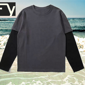 Oversized Thick Cotton t Shirts Men Custom logo Printed Vintage Washed Double Layer Short Sleeve T-Shirt - Product Image 3