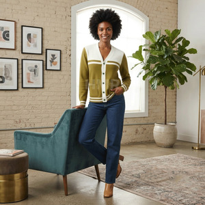 Cardigan HMR Sisterhood Sorority avec poches, couleur contrastée, décontracté, classique, manches longues, à porter en automne, en hiver et au printemps - Product Image 4