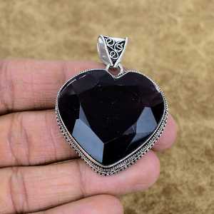 Colgante de Amatista Facetada, Hecho a Mano, Plata de Ley 925, Forma de Corazón, Gema, Joyería Vintage - Product Image 4