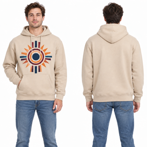 Sweat à capuche léger pour homme, beige clair, avec imprimé graphique abstrait géométrique soleil couchant, pull décontracté - Product Image 3