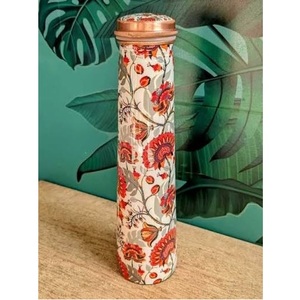 Botella de agua de cobre con tapón de cobre a prueba de fugas, con diseño esmaltado, con tapa, frasco portátil de viaje - Product Image 1