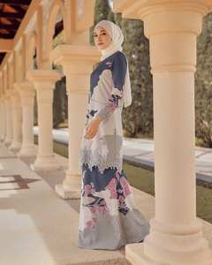 Vestido Baju Kurung de Crepé Floral para Mujer, Estilo Casual de Otoño, con Encaje Bordado hasta el Tobillo, Servicio OEM Profesional, SIPO Malayo Personalizado - Product Image 1