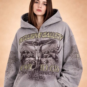 Sudadera con capucha de algodón de felpa francesa de 400 g/m² para invierno, estilo gótico 1:1, con estampado de arañas DTG y efecto puff. - Product Image 1