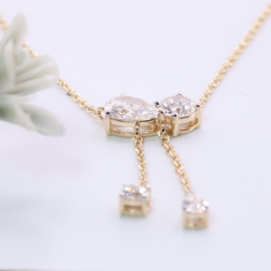 Collar con Colgante de Diamante Cultivado en Laboratorio con Lazo de Oro Amarillo, Corte Pera, Joyería Fina, Regalo para Mujer, TULSIYA JEWELS - Product Image 2