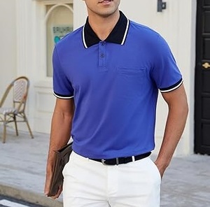 Camisetas de algodón a la moda para hombre, polos personalizados para golf, camisetas deportivas de fitness con contraste de color, ropa transpirable para hombre, polos. - Product Image 2