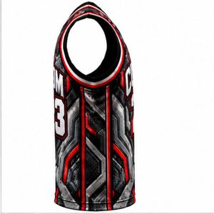 Maillot de basket sans manches pour homme, personnalisé, imprimé 3D, col rond, séchage rapide, polyester, sportif, rouge et noir - Product Image 3