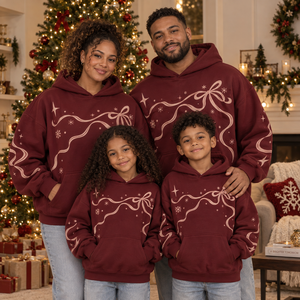 Family Matching Christmas Embroidered Eco-Friendly <b>Burgundy</b> Bow Ribbon Snowflake Print Pullover Sweatshirt Winter Cotton Fleece - Product Image 5