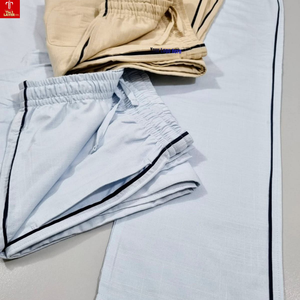 Pantalon de jogging décontracté léger pour homme, tissé, taille élastique, devant plat, jambe droite, rayures latérales, en Spandex/Coton, idéal pour la maison - Product Image 2