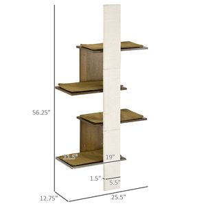 Centro Attività per Gatti a 4 Livelli da Parete con Tiragraffi e Cuscini Naturali (Confezione da 1) - Product Image 3