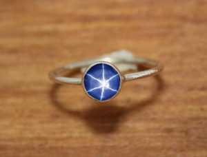 Blue Lindy Star, Sapphire <b>Engagement</b> <b>Ring</b>, Art Deco <b>Unique</b> Bridal Wedding <b>Ring</b>, Blue Gemstone <b>Ring</b>, 6 Ray Star Proposal <b>Ring</b> - Product Image 3