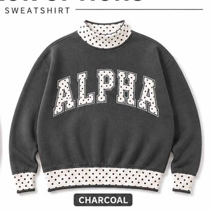 Alpha Charcoal Wholesale <b>Mock</b> <b>Neck</b> Crew <b>Neck</b> Cotton Fleece Sweatshirt Women Men Ladies Unisex Gingham Patch Polka Dot Greek Sor - Product Image 1