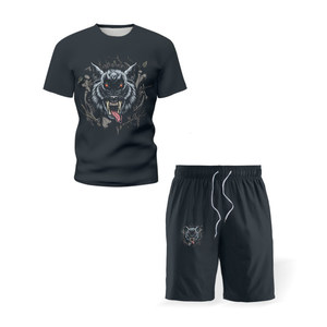 High Quality Customize Men's Cotton <b>Polo</b> Shirt Set Solid Color Breathable Casual Summer Wear Gray <b>Orange</b> Trim Black Shorts - Product Image 5