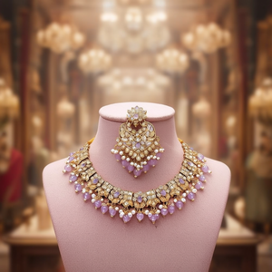 Conjunto de Collar de Perlas y Piedras de Cristal para Novia, Chapado en Oro - Product Image 3