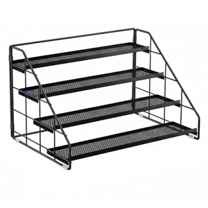 Étagère en métal noir multi-usages à 4 niveaux pour épices, sauces, bocaux et organisation de comptoir, rangement pour tasses et mugs, en provenance d'Inde - Product Image 3