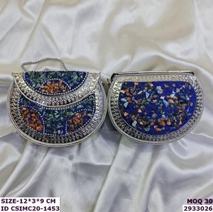Craftstages International Handmade Mosaic Stone Metal Frame <b>Velvet</b> Lining Chain Strap Flap Closure Multi-Function Wedding - Product Image 4