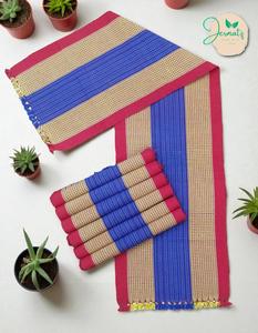 Ensemble de 7 pièces écologiques, rouge et jaune, style bohème, chemin de table en lin, rectangulaire, lavable, tapis et sous-plats antidérapants, fabriqué au Bangladesh - Product Image 5