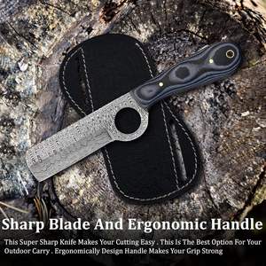 Cuchillo de caza de acero de Damasco hecho a mano, tipo vaquero, para desollar, de espiga completa, multifuncional para camping al aire libre, DIY, OEM, Micarta - Product Image 3