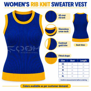 Cosh International Sisterhood Sorority Blue <b>Yellow</b> Contrast Knitted Sleeveless <b>Tank</b> <b>Top</b> O-Neck Casual Wear - Product Image 6