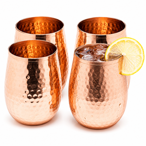 Ensemble de gobelets en cuivre martelé pur avec logo personnalisé, verres à vin sans pied en cuivre, vente en gros de tasses Moscow Mule, vaisselle à cocktail en métal - Product Image 1