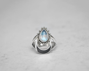 Half Moon Design Moonstone <b>Ring</b> Handmade Gemstone Jewelry <b>Dainty</b> Boho <b>Ring</b> Unique Gift for Women - Product Image 4