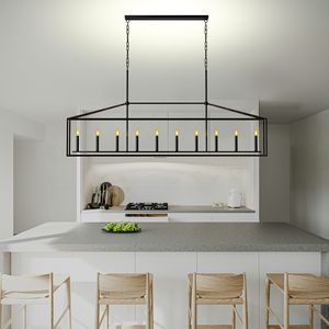 Lampadario Moderno a 10 Luci in Stile Fattoria, Nero, Rettangolare, Lineare, con Altezza Regolabile per Sala da Pranzo e Isola Cucina - Product Image 4