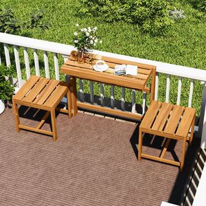 Panca da Esterno 3-in-1 in Legno di Acacia con Seduta a Doghe per Arredamento da Giardino - Product Image 4