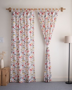 Rideau en coton imprimé à la main traditionnel, motif floral multicolore, rideaux légers en coton - Product Image 1