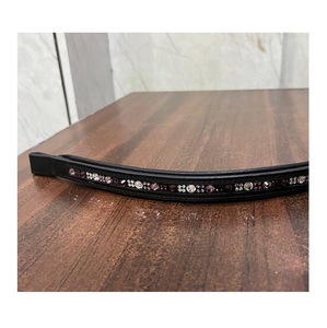 Diadema de cuero negro para caballo inglés con cristales rosas y transparentes, curvada, en 4 tamaños - Product Image 3