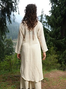 Kurta longue bio artisanale pour femme, en fibres naturelles écologiques, col en V, manches longues, style bohème, tenue décontractée - Product Image 3