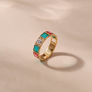 Anillo de Lujo con Trébol Esmaltado y Diamantes Naturales en Plata de Ley 925 Chapada en Oro para Mujer - Product Image 1