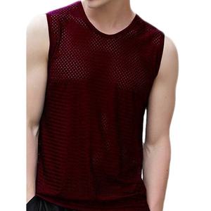Camiseta sin mangas de malla transpirable para hombre, tejido sólido, informal, ligera, deportiva, de secado rápido, para gimnasio. - Product Image 2