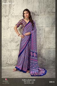 Fournisseur de collections de saris en satin modal de haute qualité avec imprimé Ajrakh de Surat, à prix de gros, pour la mode féminine. - Product Image 4