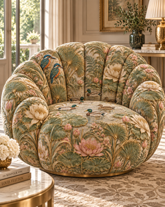 Tela Brocada Jacquard con Diseño de Lirios de Agua y Acentos Dorados para Tapicería y Decoración de Muebles - Product Image 3