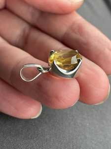 Colgante de Citrino Facetado Genuino, Plata de Ley 925, Engaste de Tensión, Citrino Amarillo Creado en Laboratorio, Chapado en Oro Vintage, Joyería para Mujer - Product Image 2