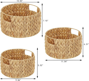 <b>Large</b> Round Hand-Woven Wicker <b>Storage</b> <b>Basket</b> Water Hyacinth Material Handles Multifunction Custom Logo for Home Organization - Product Image 5