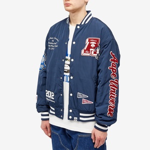 Custom <b>Patch</b> Embroidery Navy Blue Satin Varsity <b>Jacket</b> Men Streetwear Hip Hop Bomber <b>Jacket</b> Unisex Oversized Baseball Coat 2024 - Product Image 2