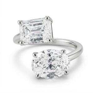 Magnificent 2.00 CT Oval & Emerald Lab Grown <b>Diamond</b> <b>rings</b> in PT950 Platinum for Women - Product Image 1