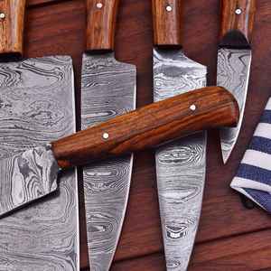 Juego de Cuchillos de Cocina de Acero de Damasco Personalizados, 5 Piezas, Forjados a Mano, con Mango de Madera Natural, Cuchillo de Chef Profesional para Cocinar - Product Image 4