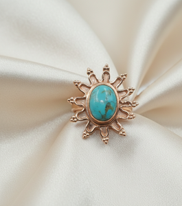 Natural Turquoise Gemstone 925 Sterling <b>Silver</b> Handmade Sunburst Statement <b>Ring</b> Boho Vintage Jewelry Gift For Women Unisex <b>Men</b> - Product Image 2