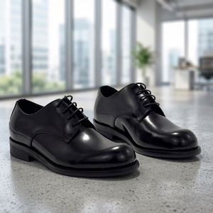 Zapatos Oxford de Vestir de Cuero Genuino Negro, Punta Redonda, con Cordones, Formales, para Hombre, para Oficina, Color Sólido, para Todas las Temporadas - Product Image 1