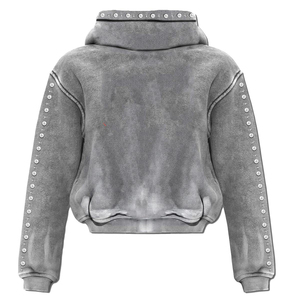 Top Custom Men's cotton blended Hoodies Distressed Acid Washed Print Oversized <b>Zip</b> Boxy Fit Streetwear Rhinestone Men's Hoodie - Product Image 6
